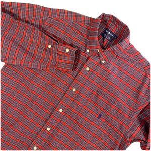 Ralph Lauren Shirt‎ XL Blue Red Tartan Plaid Pony Button Up Long Sleeve Mens